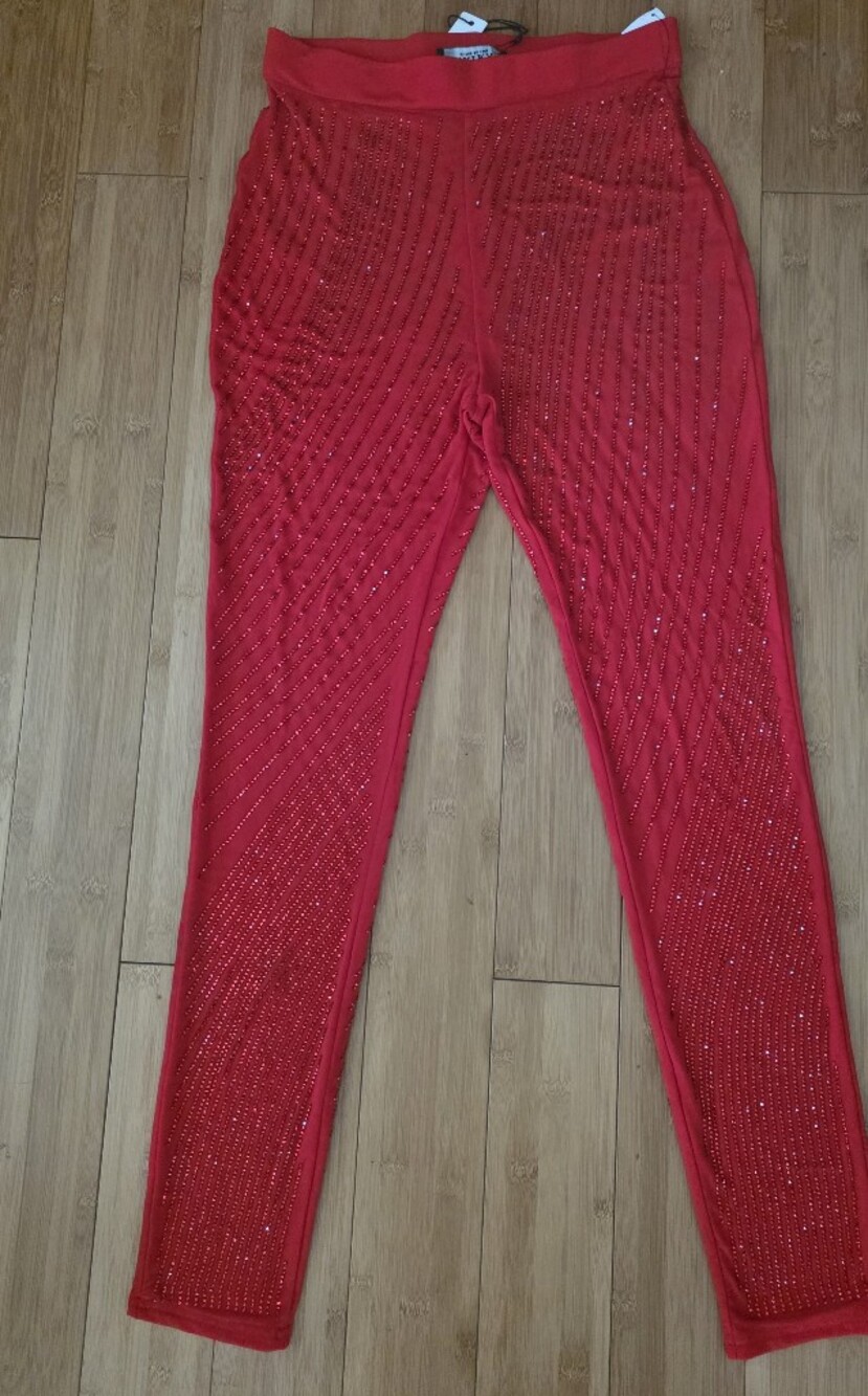 Red Sequin Skinny Leggings